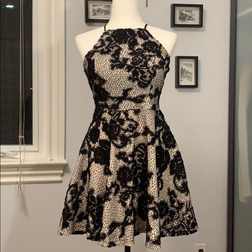 HONEY Black and White fit and flare lace dress